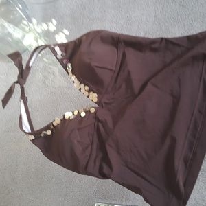 Cala's Sign brown halter embellished tankini